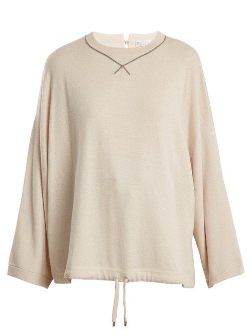 Matchesfashion.com Brunello Cucinelli - Bead Embellished Cashmere Sweater - Womens - Ivory