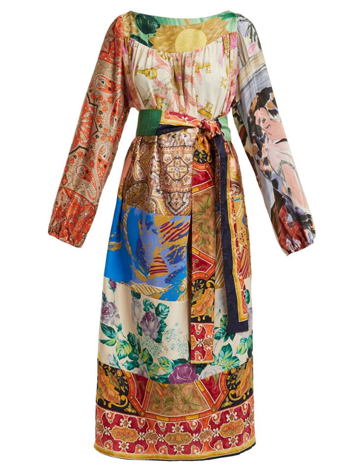 Rianna + Nina Vintage Patchwork Silk Midi Dress