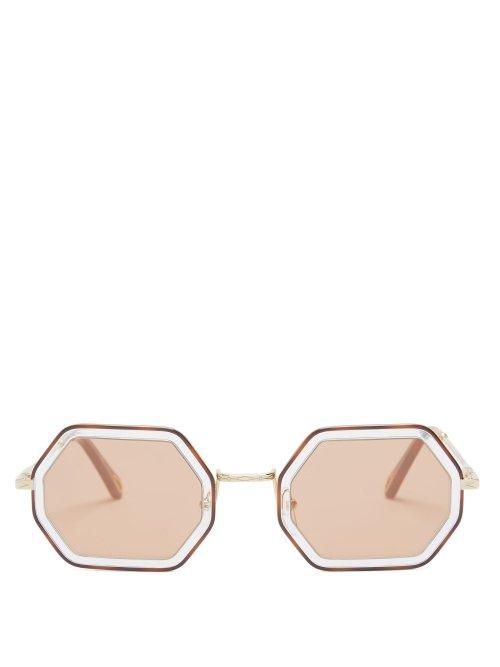 Matchesfashion.com Chlo - Tally Octagon Metal Sunglasses - Womens - Brown