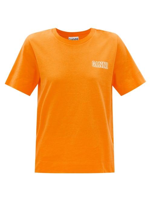 Ganni - Logo-print Cotton-blend Jersey T-shirt - Womens - Orange