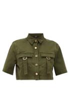 Matchesfashion.com Balmain - Military Cropped Cotton-blend Shirt - Womens - Khaki