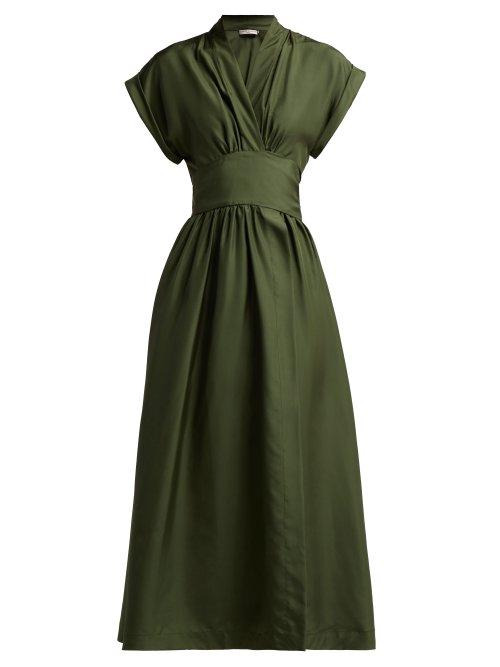 Matchesfashion.com Three Graces London - Clarissa Silk Satin Wrap Dress - Womens - Dark Green