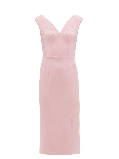 Matchesfashion.com Dolce & Gabbana - Corset-panelled Wool-crepe Pencil Dress - Womens - Light Pink