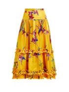 Matchesfashion.com La Doublej - Salsa Orchidea Giallo High Rise Silk Midi Skirt - Womens - Yellow Print