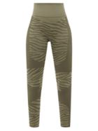 Adidas By Stella Mccartney - Zebra-stripe Jersey Leggings - Womens - Khaki Stripe