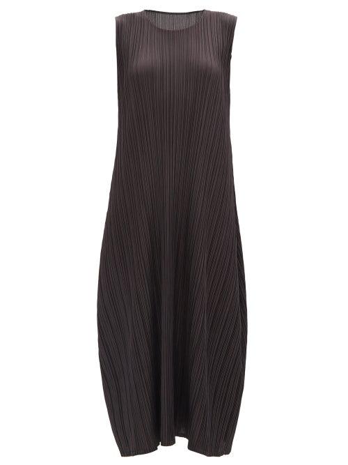 Matchesfashion.com Pleats Please Issey Miyake - Round-neck Pleated-jersey Midi Dress - Womens - Dark Grey