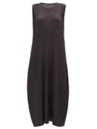 Matchesfashion.com Pleats Please Issey Miyake - Round-neck Pleated-jersey Midi Dress - Womens - Dark Grey