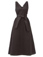 Matchesfashion.com Brunello Cucinelli - Shoulder-embellished Belted Poplin Dress - Womens - Black
