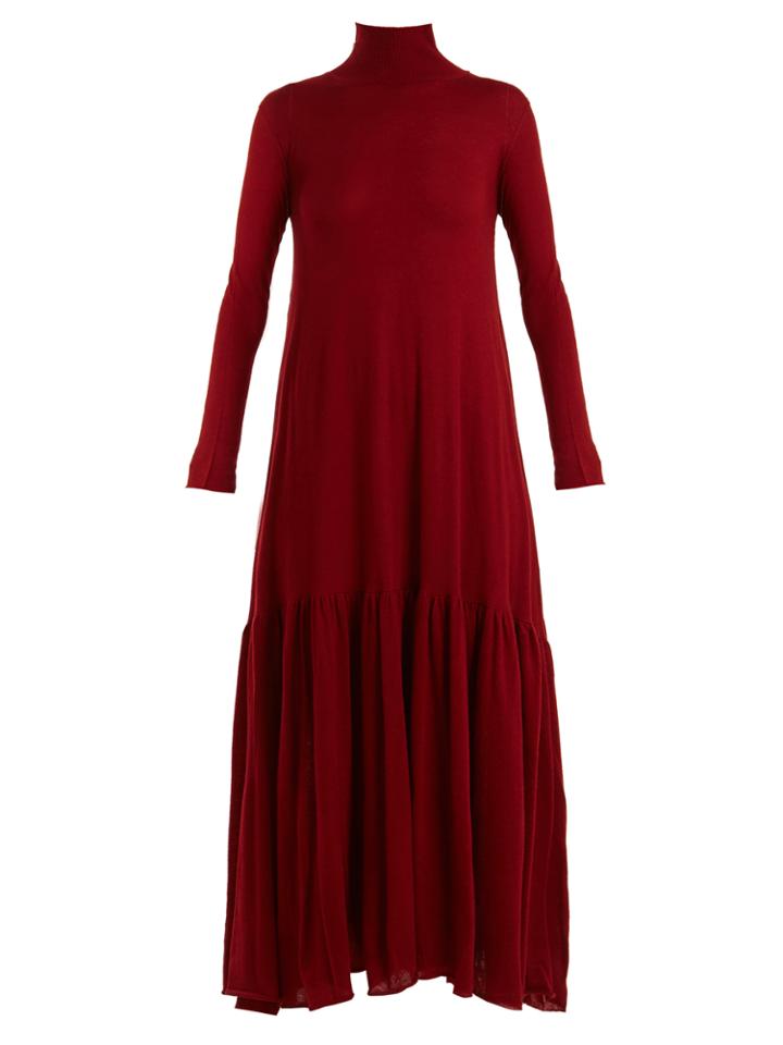 Ryan Roche High-neck Drop-hem Cashmere Dress