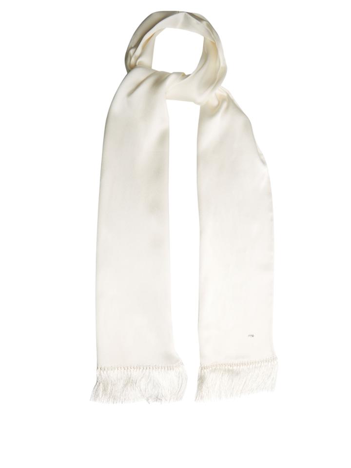 Saint Laurent Fringed Silk-satin Scarf