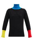 Matchesfashion.com La Fetiche - Colour-block Roll-neck Wool Sweater - Womens - Black Multi