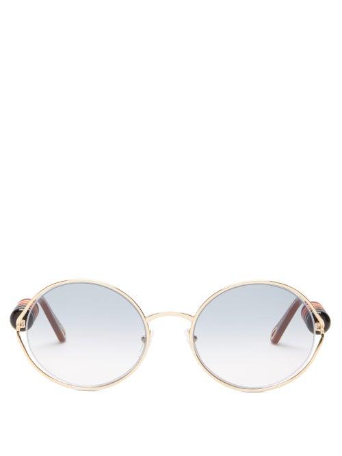 Matchesfashion.com Chlo - Dillie Round-frame Beaded Metal Sunglasses - Womens - Grey Gold