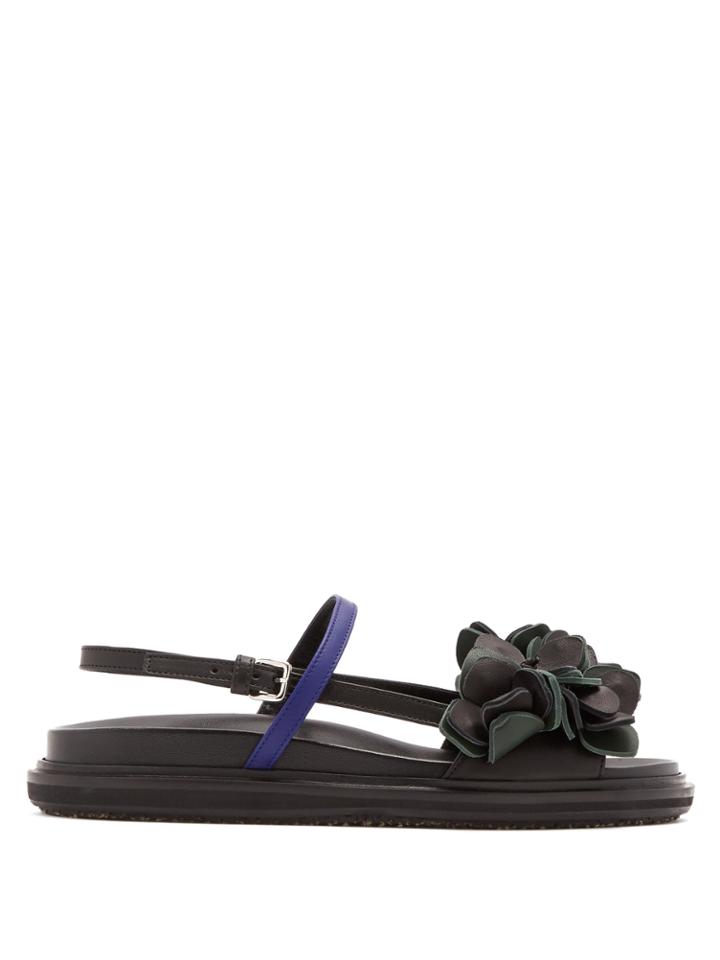 Marni Flower Appliqu Leather Flat Sandals