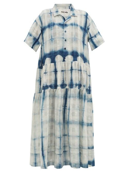 Matchesfashion.com Story Mfg. - Eden Shibori-dye Organic-cotton Shirt Dress - Womens - Blue White