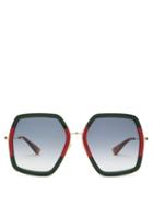 Matchesfashion.com Gucci - Web Striped Geometric Acetate & Metal Sunglasses - Womens - Green Multi