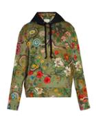Matchesfashion.com Gucci - Floral Snake Print Cotton Jersey Hooded Sweatshirt - Mens - Green