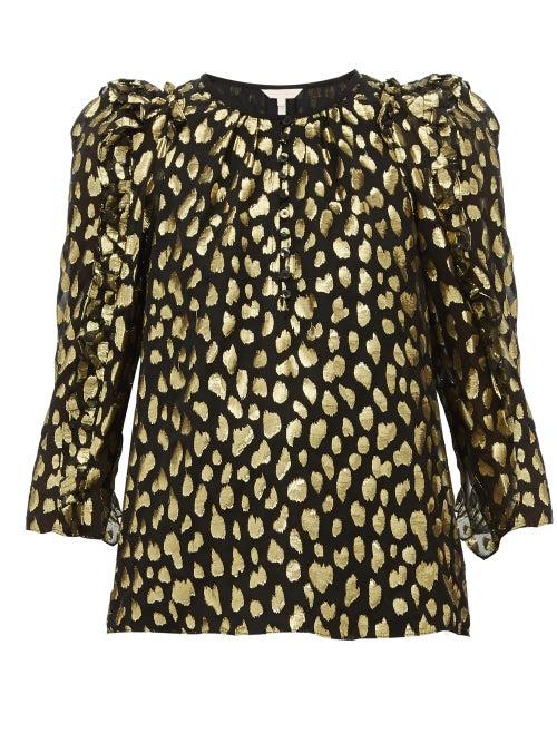Matchesfashion.com Rebecca Taylor - Fil Coup Silk Blend Blouse - Womens - Black Gold