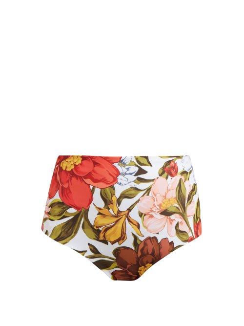 Matchesfashion.com Mara Hoffman - Lydia Floral Print High Rise Bikini Briefs - Womens - White Multi