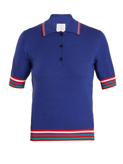 Matchesfashion.com Stella Jean - Contrast Striped Knit Polo Shirt - Womens - Blue