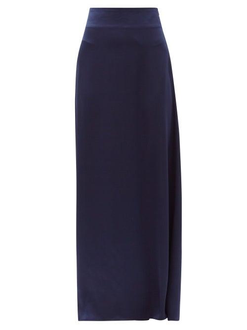 Matchesfashion.com Art School - High-rise Silk-satin Maxi Skirt - Womens - Navy