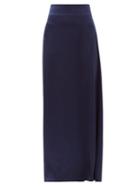 Matchesfashion.com Art School - High-rise Silk-satin Maxi Skirt - Womens - Navy