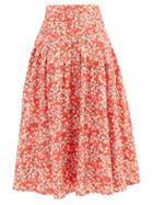 Matchesfashion.com Merlette - Harper Floral-print Cotton-poplin Midi Skirt - Womens - Red Print