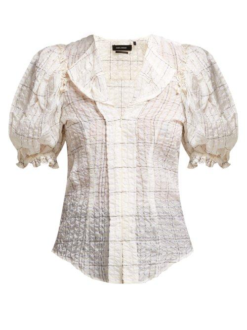 Matchesfashion.com Isabel Marant - Abies Puff Sleeve Organza Blouse - Womens - Ivory Multi