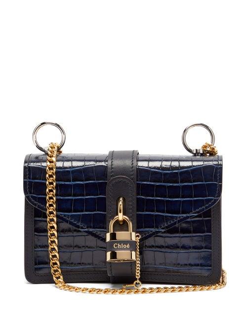 Matchesfashion.com Chlo - Aby Mini Crocodile Embossed Leather Shoulder Bag - Womens - Navy