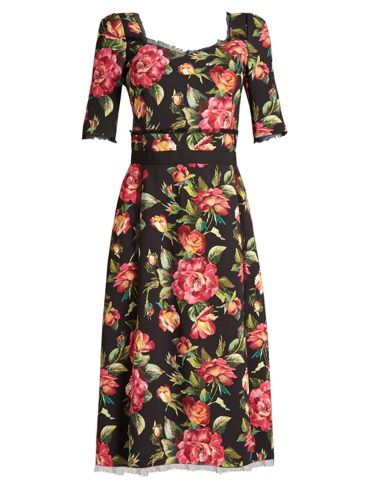 Dolce & Gabbana Rose-print Tulle-trimmed Cady Dress