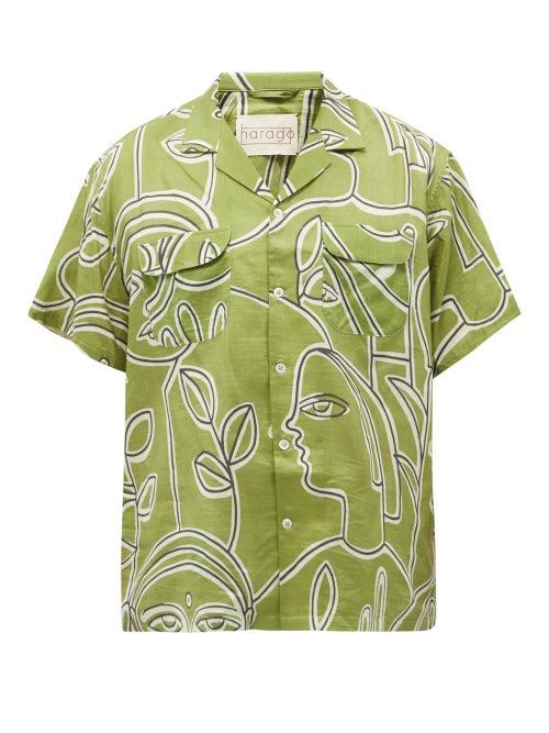 Mens Rtw Harago - Pattachitra-print Silk-blend Khadi Shirt - Mens - Green