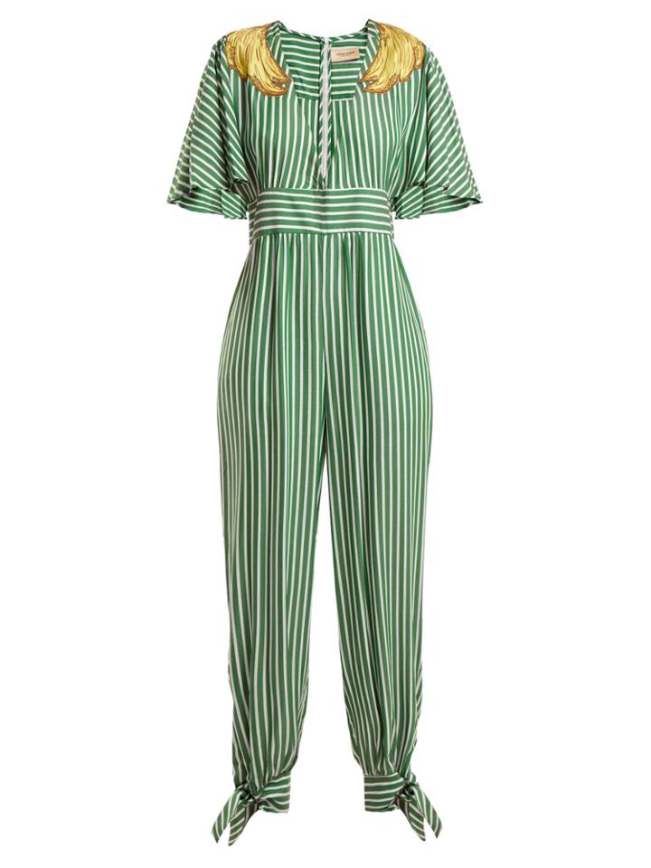 Adriana Degreas Banana Appliqu Striped Jumpsuit