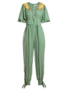 Adriana Degreas Banana Appliqu Striped Jumpsuit