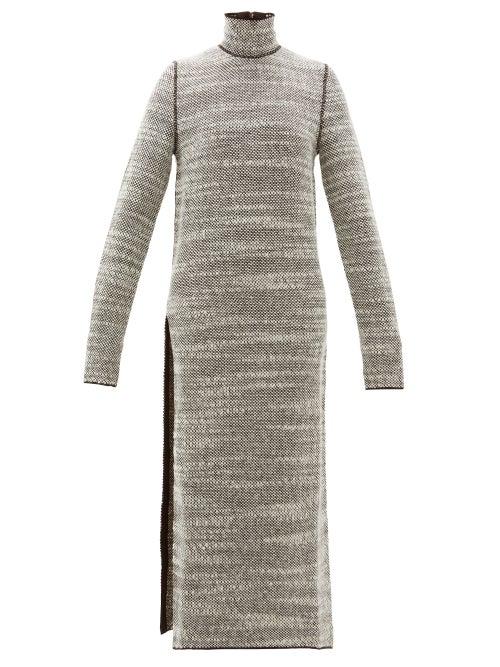 Matchesfashion.com Jil Sander - Slit Skirt Woven Wool Dress - Womens - Brown White