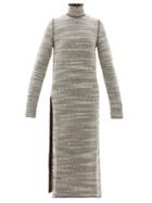 Matchesfashion.com Jil Sander - Slit Skirt Woven Wool Dress - Womens - Brown White