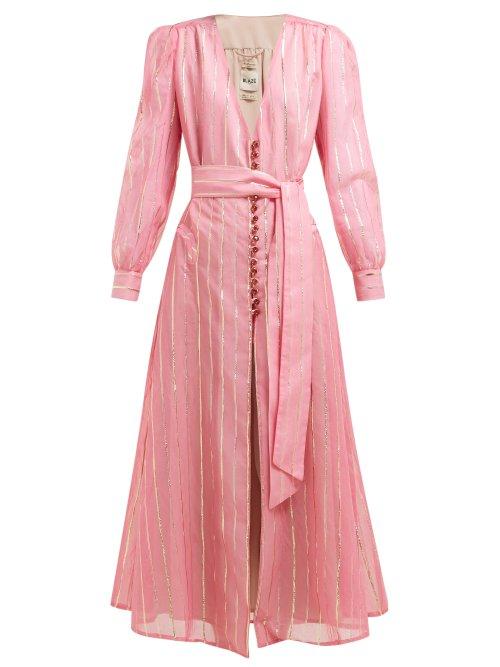 Matchesfashion.com Blaz Milano - Medusa Striped Cotton Blend Gauze Dress - Womens - Pink Stripe
