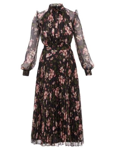 Erdem - Narella Margot Pleated Chiffon Midi Dress - Womens - Black Pink