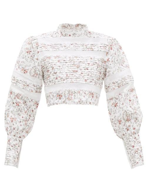 Matchesfashion.com Sir - Haisley Floral Print Lace Trim Linen Top - Womens - Ivory Multi