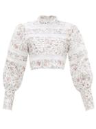 Matchesfashion.com Sir - Haisley Floral Print Lace Trim Linen Top - Womens - Ivory Multi