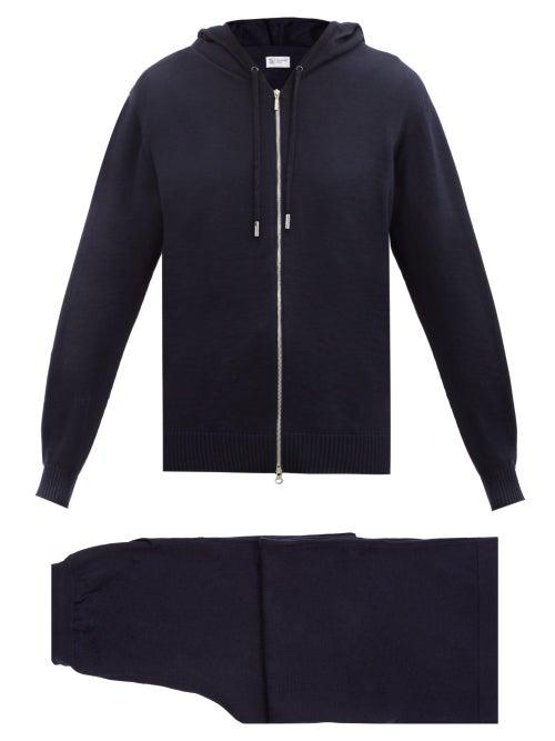 Matchesfashion.com Johnstons Of Elgin - Wool Hooded Sweater And Track Pants - Womens - Navy