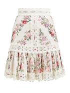 Matchesfashion.com Zimmermann - Honour Floral Print Pintuck Cotton Skirt - Womens - Cream
