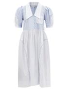Ladies Rtw Lee Mathews - Diana Pinstriped Cotton-poplin Midi Dress - Womens - Blue White