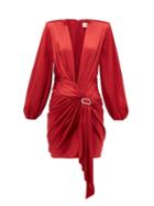 Matchesfashion.com Alexandre Vauthier - V-neck Silk-blend Satin Dress - Womens - Red