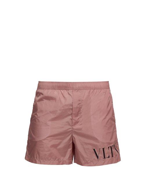 Matchesfashion.com Valentino - Vltn Logo Printed Swim Shorts - Mens - Pink