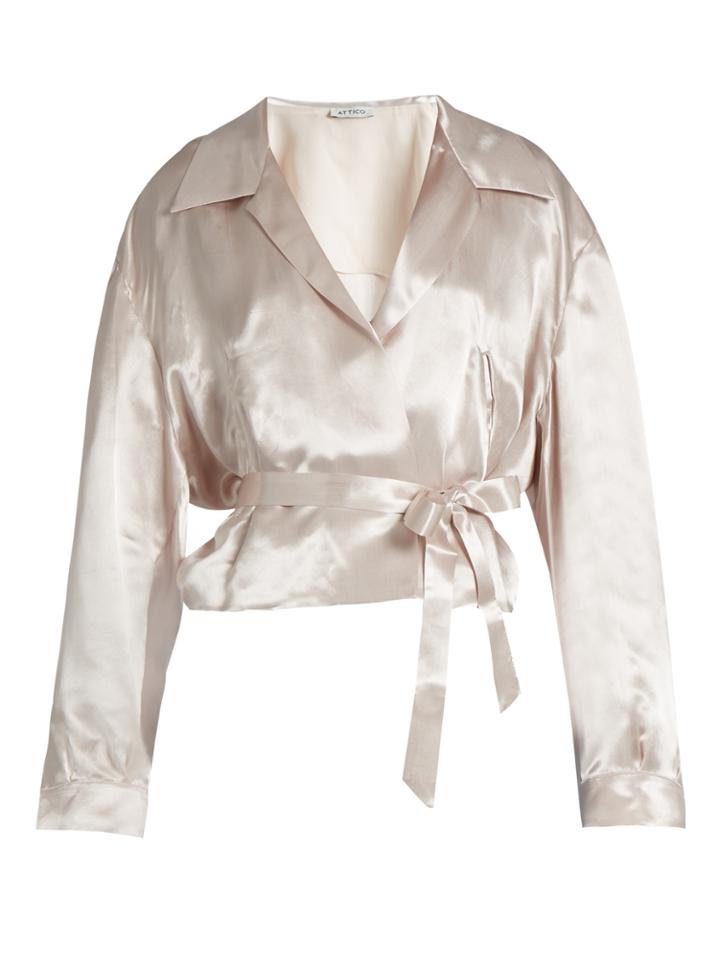 Attico Andrea Waist-tie Satin Blouse