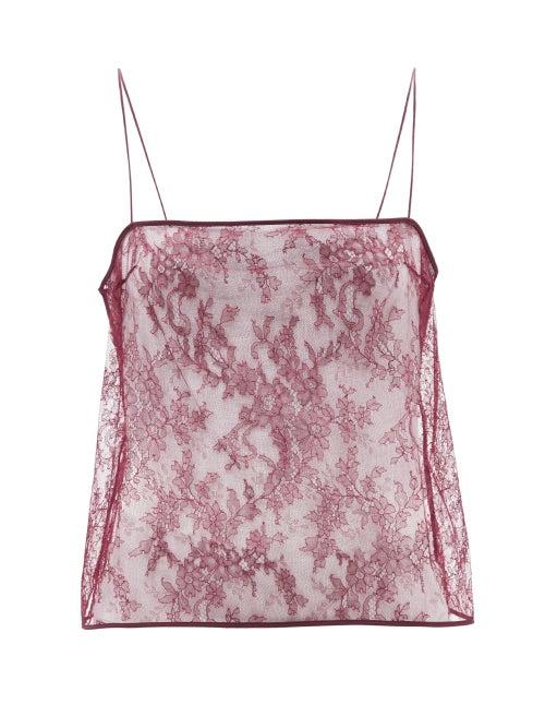 Khaite - Sadie Square-neck Floral-lace Tank Top - Womens - Burgundy