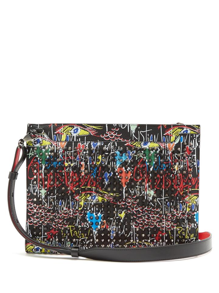 Christian Louboutin Skypouch Spike-embellished Leather Pouch