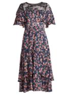 Rebecca Taylor Tea Rose Lace-yoke Silk And Cotton-blend Dress