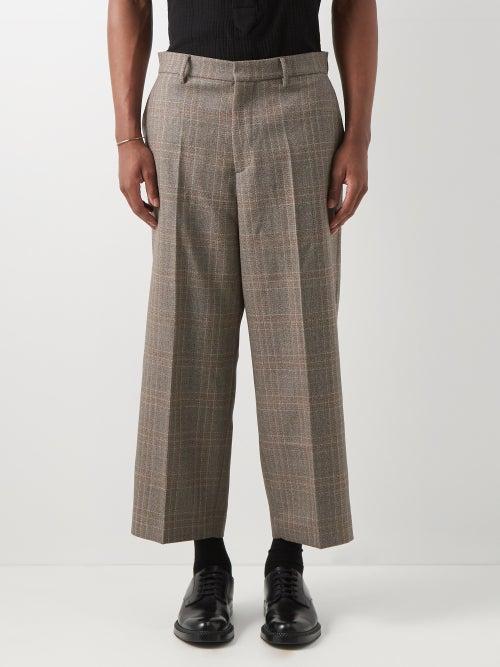 Barena Venezia - Check Herringbone Wide-leg Trousers - Mens - Grey Multi