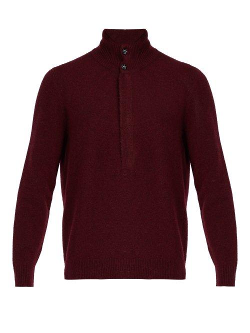 Matchesfashion.com Giorgio Armani - Knitted Wool Blend Sweater - Mens - Burgundy