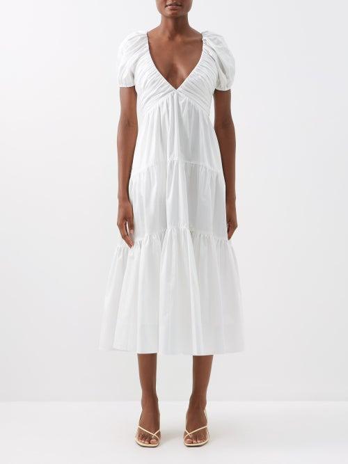 La Ligne - Plunge-neck Cotton Midi Dress - Womens - Ivory